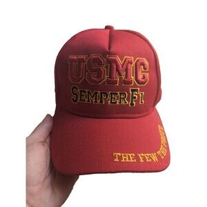 USMC Semper Fi Red Cap Sports Headwear Embroidered Adjustable W/ Eagle On Back